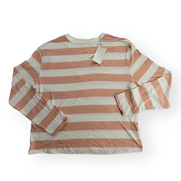 A New Day Tan Striped  Long Sleeve Shirt Medium - Picture 1 of 1